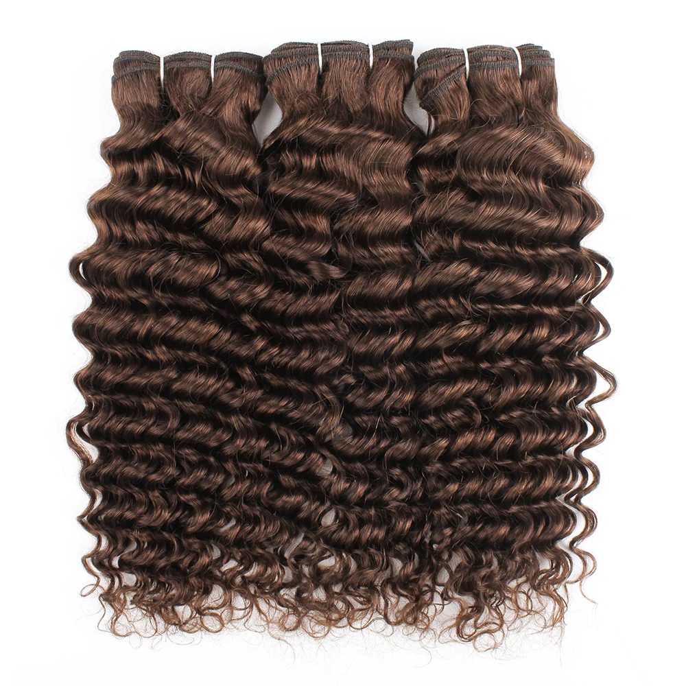 Kisshair color #4 deep wave hair bundles 3/4 pcs dark brown Peruvian human hair extension 10 to 24 inch remy weft hair