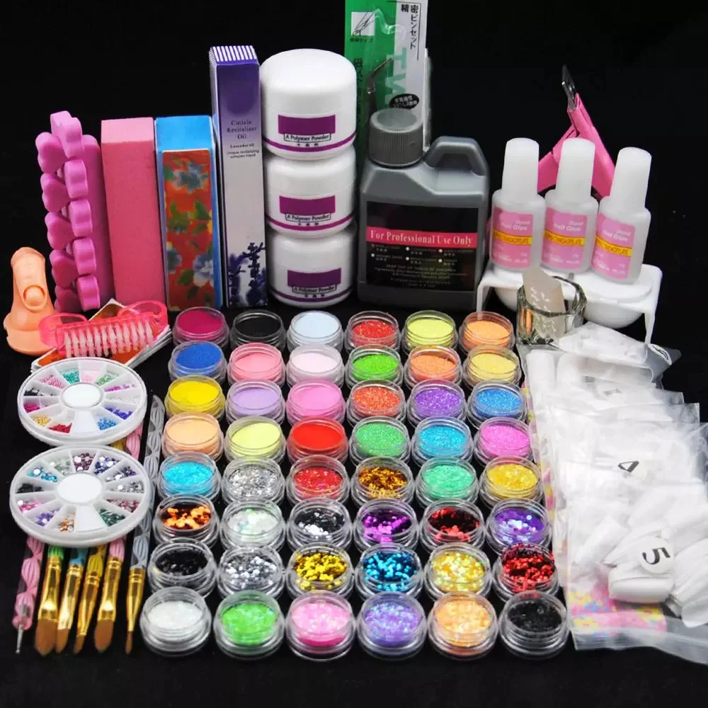 88 Teile/satz Acryl Pulver Acryl Nagel Kit Kristall Nagel Polymer Acryl Für Nägel Set Für Maniküre Benötigen UV Lampe Nagel kunst Pinsel