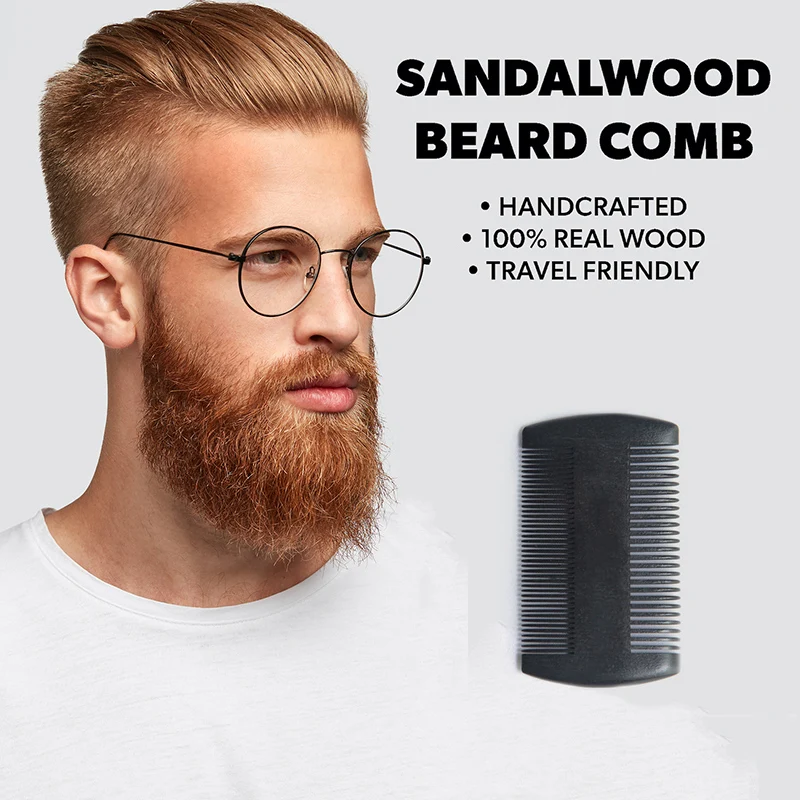 Kit de Peigne à Barbe en Bois avec Étui en Cuir pour Homme et Femme Brosse de Poche pour Soins des Cheveux