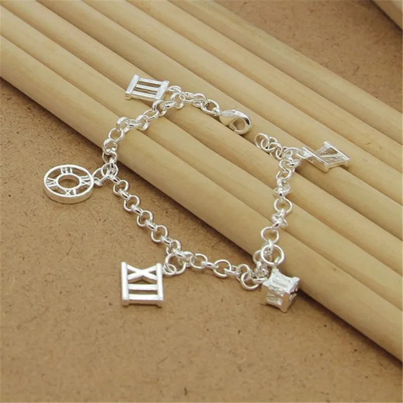 

925 Sterling Silver Bracelet Roman Pendant Bracelet For Woman Charm Jewelry Gift