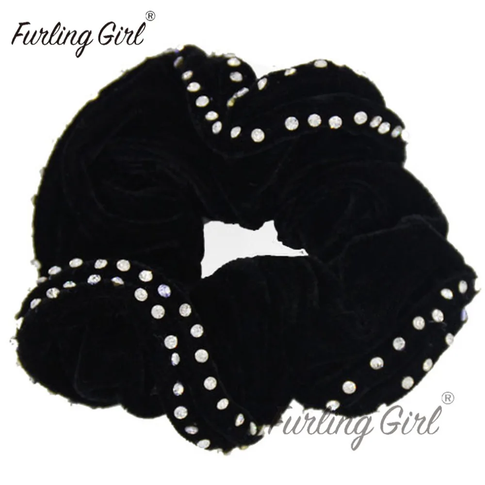 Furling Girl 1PC Velvet Hair Scrunchies with Crystals 9 Designs Elastic Hair Bands Ponytail Holder Hair Accessories for Women