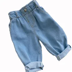 Calça jeans de cowboy de cintura alta infantil, calças infantis, cor sólida, fora, moda infantil, outono, inverno, novo, 2024