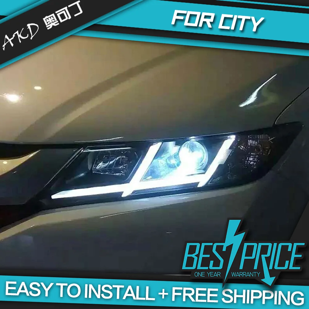 AKD Cars Styling Headlight For Honda City 2014-2016 Headlights LED Running lights Bi-Xenon Beam Fog lights angel eyes Auto level