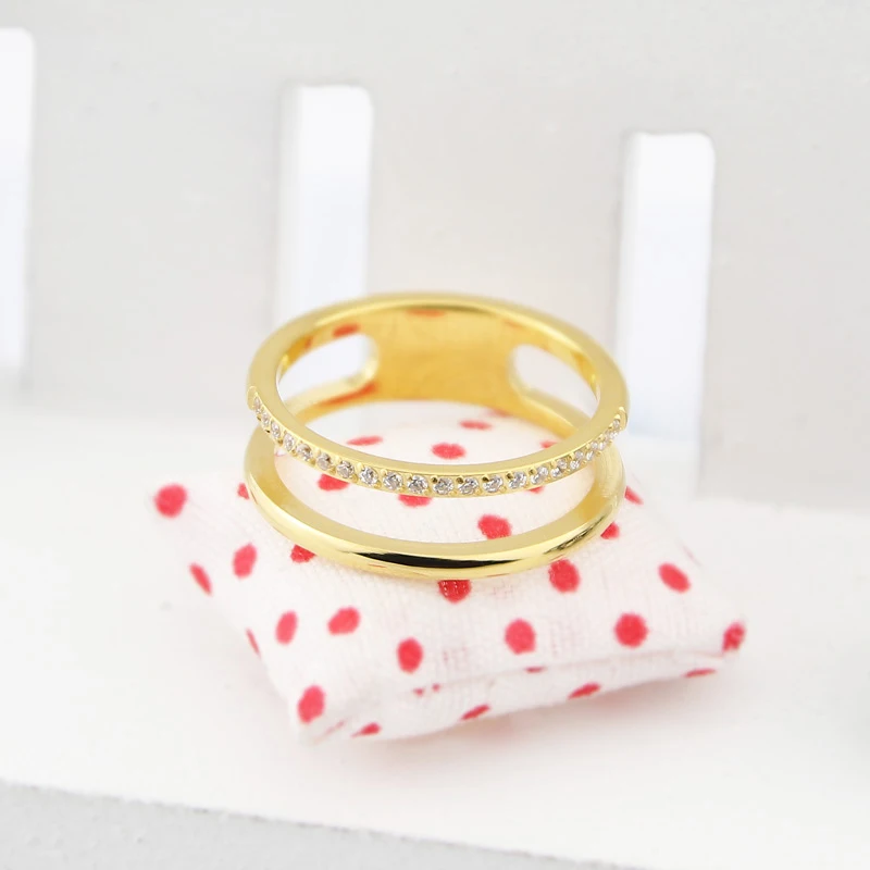 Beautiful Hollow Double Layer Inlaid 21 Zircon Ring For Women Love Gift Stainless Steel Gold Color Jewelry
