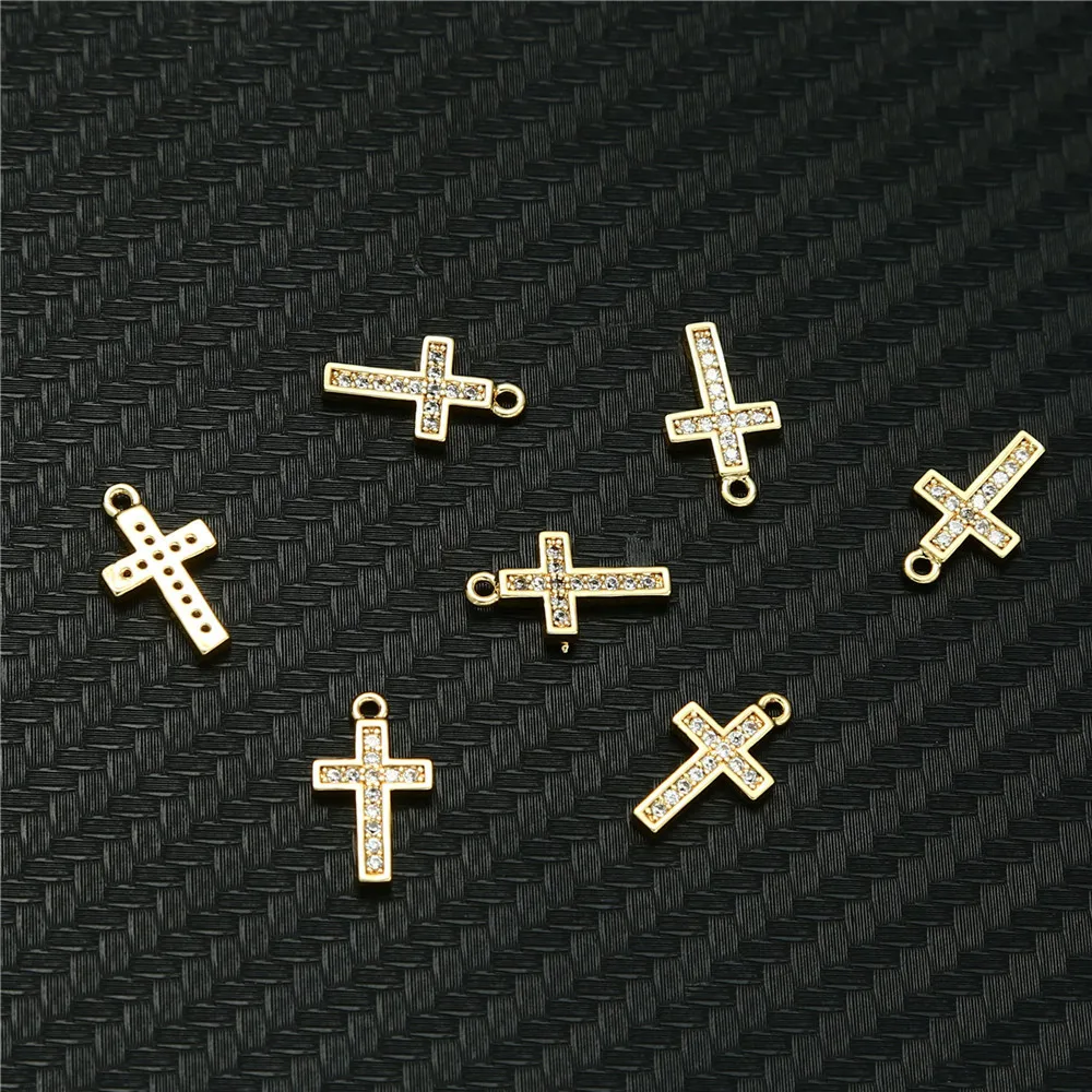 5PCS/lot Catholic Copper Zircon Cross Pendant for Jewelry DIY Making Crystal Cross Charms Pendant Accessories