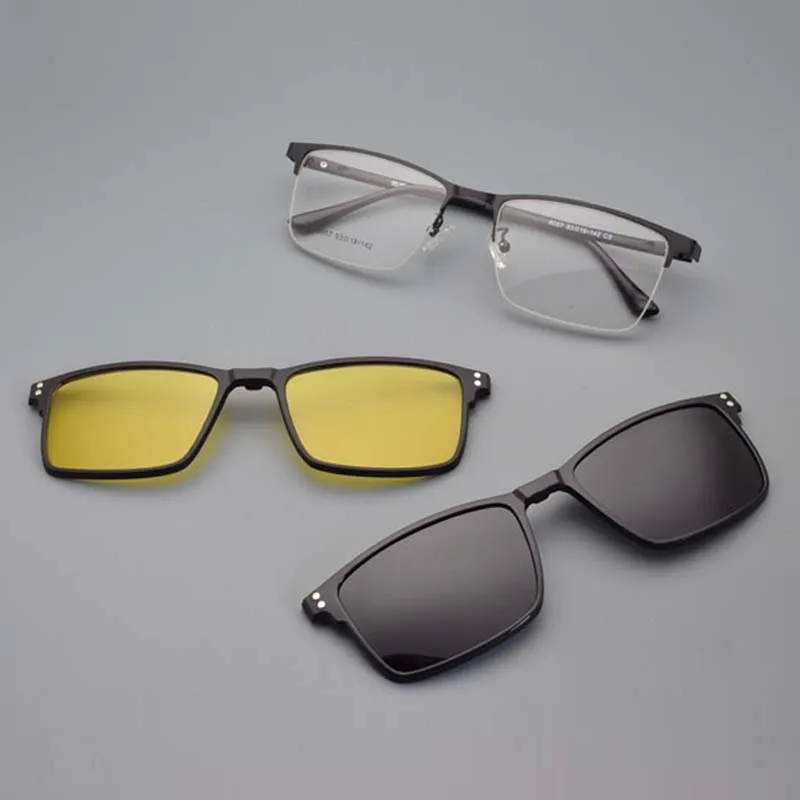 Eyeglasses Frame Alloy Male Big Belt Magnet Clip On Myopia Glasses Frame  Polarized Sunglasses  Night Vision