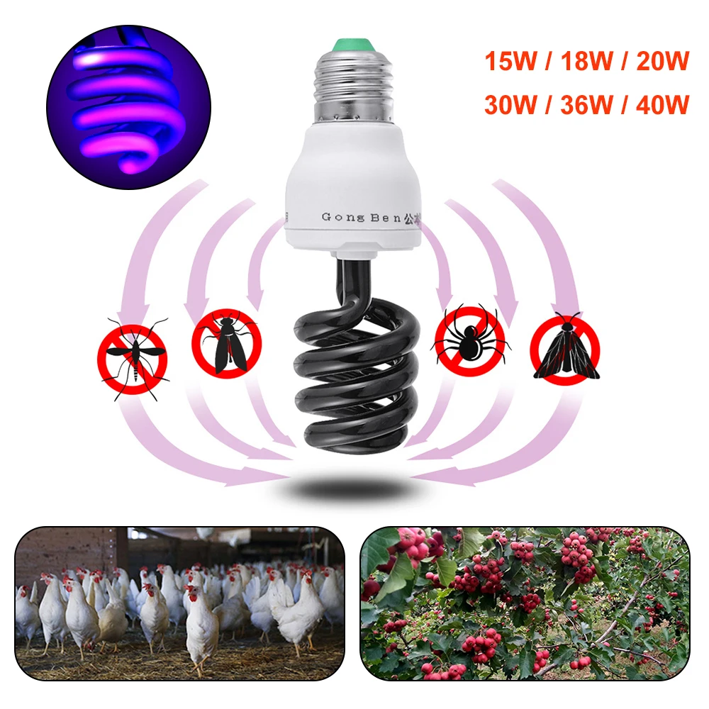 Lâmpada espiral do assassino do mosquito, 13-40w, e27, 220v, 12v, luz preta ultravioleta, uv, blb, cfl, mosca a atração