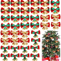 8pcs/pack 3cm Small Bell Bow Christmas Tree Decorations Mini New Year Ornaments Bows Christmas Garland Bell Bowknot Crafts