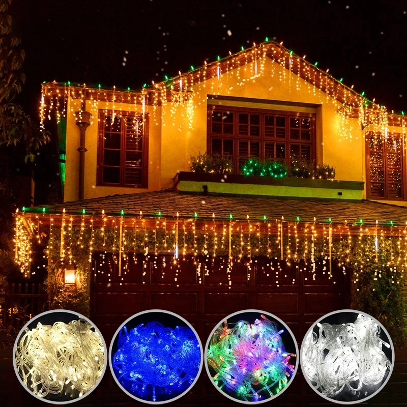 Christmas lights led curtain icicle string lights 5M droop 0.4-0.6m waterfall outdoor decoration for party garden home wedding