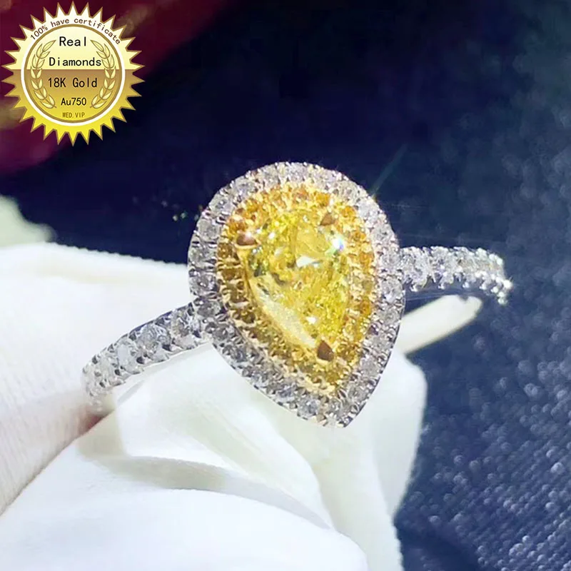 

18k white gold diamond ring Engagement&Wedding Natural Real yellow Diamond Ring Jewellery have certificate 005