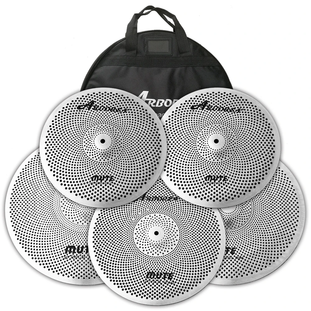 

Arborea Silent Low Volume Cymbal Pack 5 PCS+Cymbal Bag Silver For Jazz Drum Set Kids Drum Beginners Best Gifts