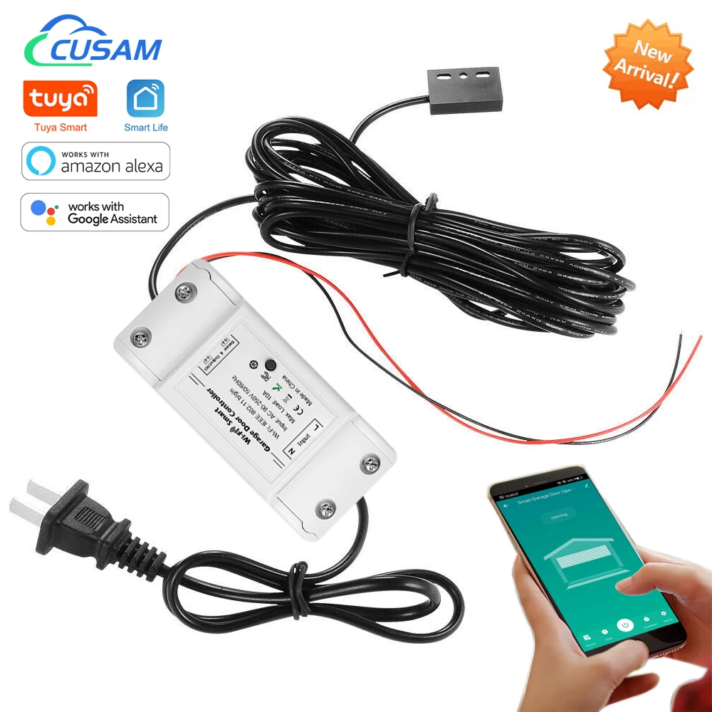 CUSAM Tuya WiFi Smart Garage Door Opener Controller App Remote Control Switch Timing Works with Alexa Google Assistant