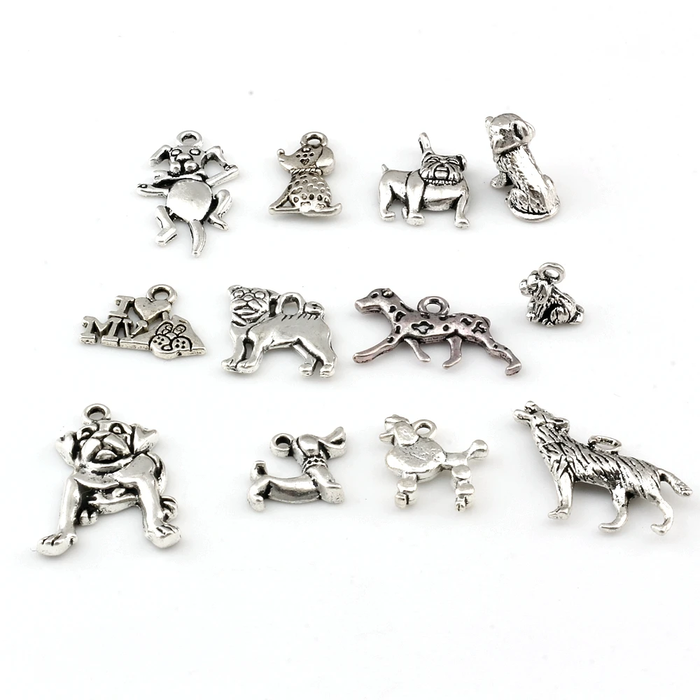 120Pcs Charms MIXED Dog Tibetan Silver Color Pendants Antique Jewelry Making DIY Handmade Craf A-225