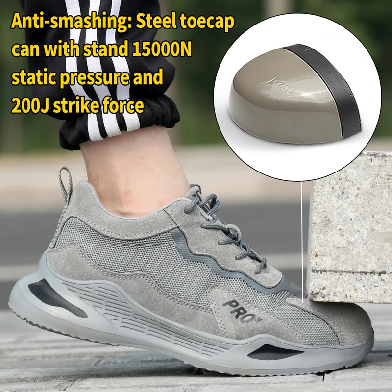 Work Safety Shoes Anti-Smashing Steel Toe Puncture Proof Construction Lightweight Breathable Sneakers Boots Men Women Air Light