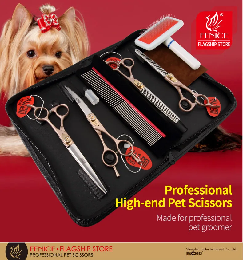 Fenice Hund Schere Set Gerade & Ausdünnung & Gebogene Hundesalon Schere Kits Bichon Teddy Bomei Hund Grooming Schere Set werkzeug Set – Detail 1