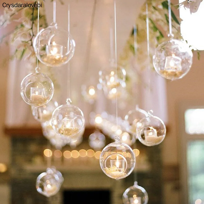 8pcs Clear Glass Ball Globe Shape Terrarium Ball Flower Hanging Planter Terrarium Container Landscape Ornament Garden Decor