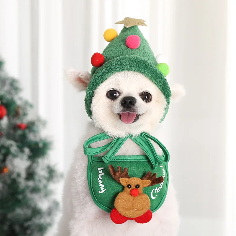 Winter Pet Puppy Accessories For Dogs Cat Bibs Bandana Christmas Santa Claus Hat For Small Puppy French Bulldog Chihuahua Yorkie