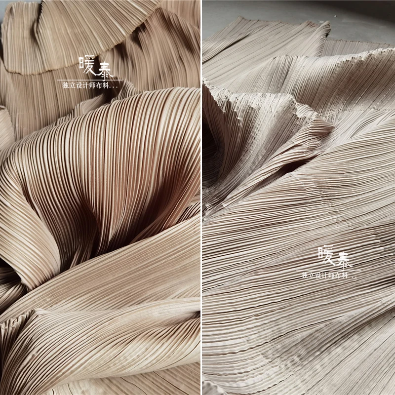 Pleated Fabric Soil Color Wheat Color Striped Folds DIY Art Painting Wedding Decor Skirts Dress Clothes Designer Fabric