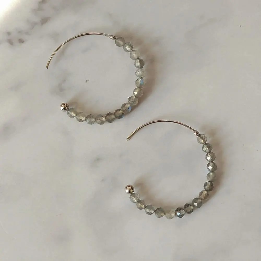 LiiJi Real 925 Sterling Silver Earring Real Turquoise Labradorite Larimar Hoop Earring for Women Jewelry Dropshipping view 4