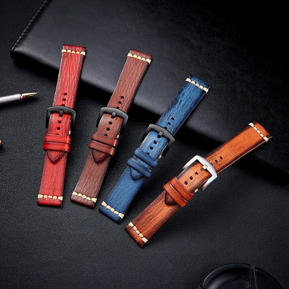 Leather watch strap Cowhide watchbands 20mm 22mm 24mm watch bands Hand-polished personality strap UTHAI G19