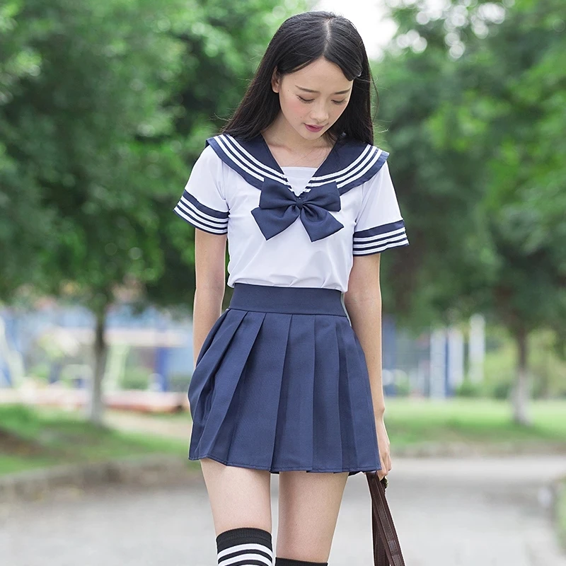 女性用プリーツスカートとセーラーブラウスのセット,和風の学生服,制服,ネイビースタイル,セクシー