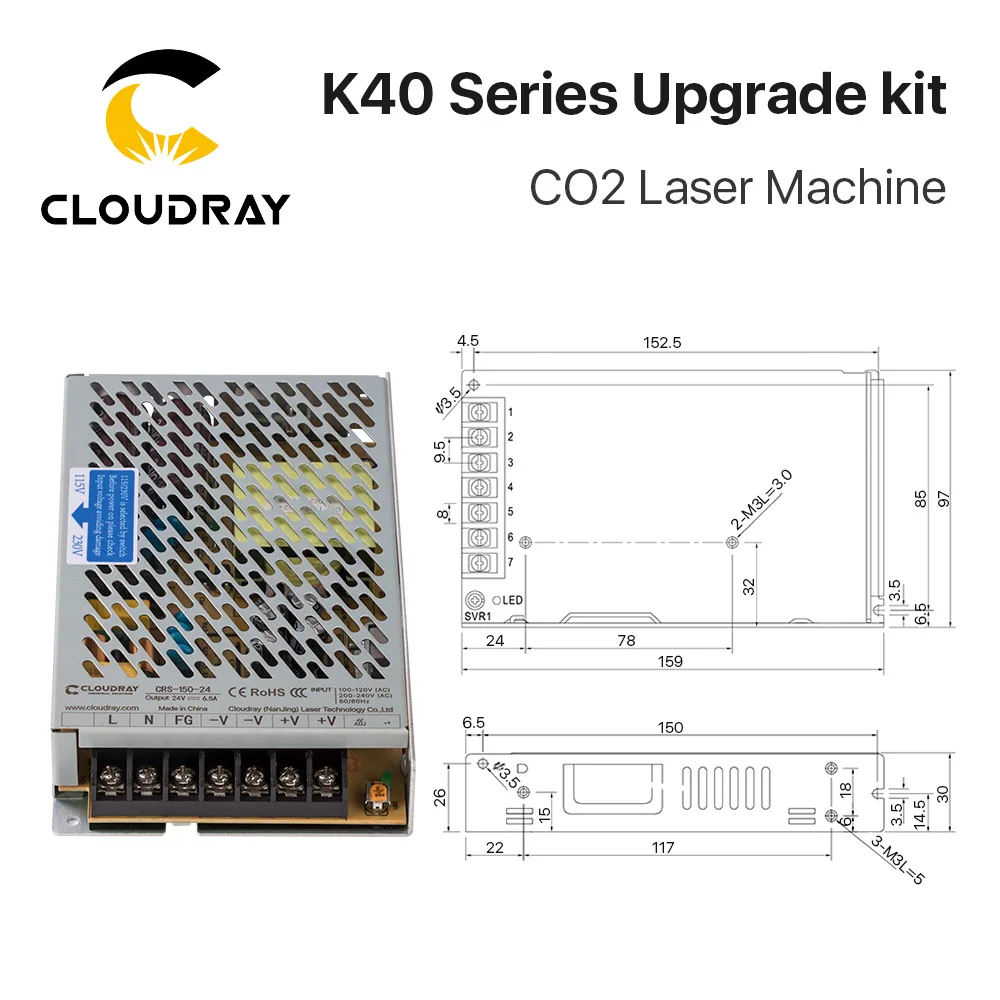 Cloudray K40 Series Upgrade Kit for CO2 Small Laser Engraving Machine Ruida RDC6432 CO2 Laser Controller DM542S Stepper Driver