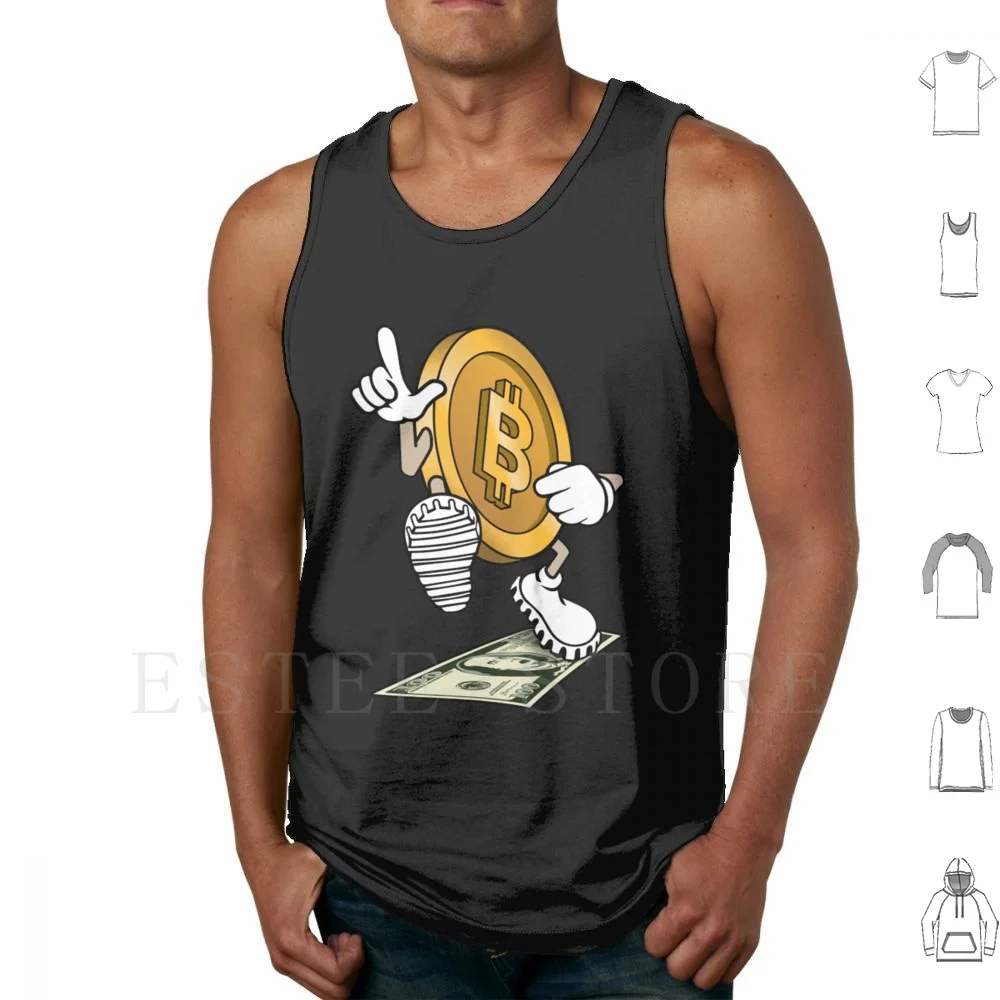 Bitcoin Over Dollar Bitcoin Stepping On 100 Dollar Bill , Funny Crypto Defeating Tank Tops Vest Sleeveless Multipla