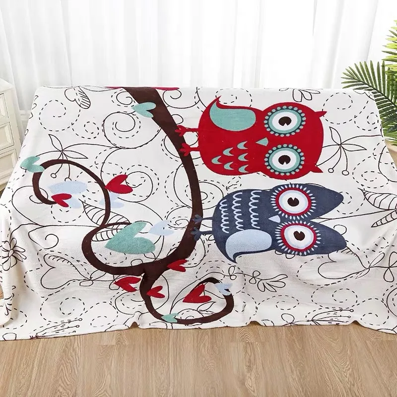 

Owl Printed Flannel Blanket for Beds, Soft Coral Fleece, Plaid Sofa Throw Blanket, Warm Bedspread, Winter Sheet, Light and Thin