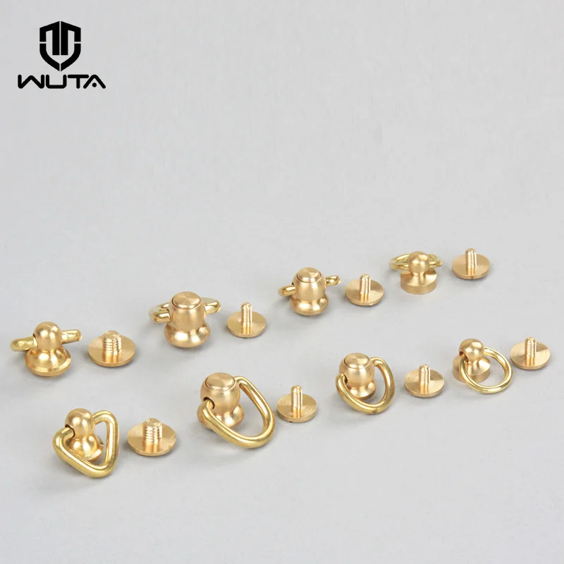 WUTA Brass Ball Chicago Stud Screw Rivets Nails Rotatable D Ring Wallet Chain Buckle Handle Connector DIY Leather Accessories