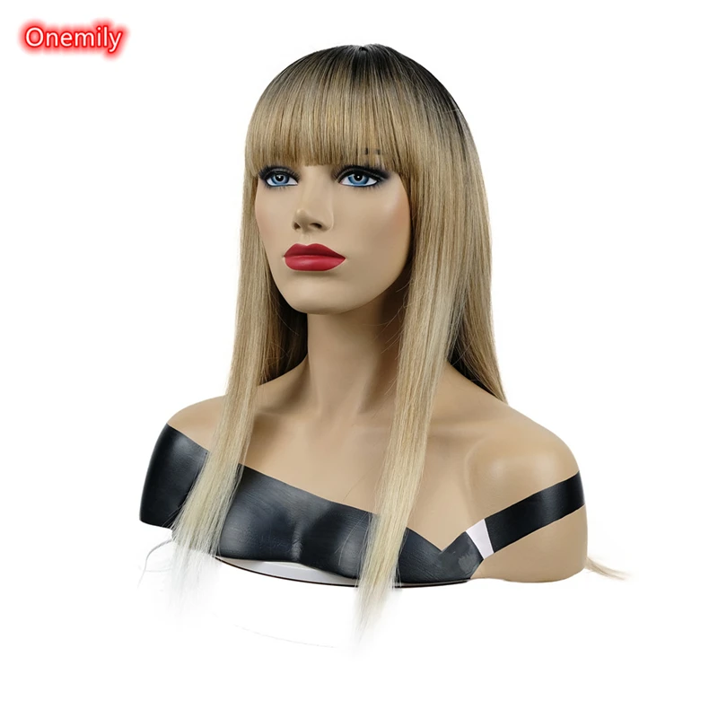 Onemily Long Straight Smooth Synthetic Natural Hair Replacement Wig for Black Women White Women