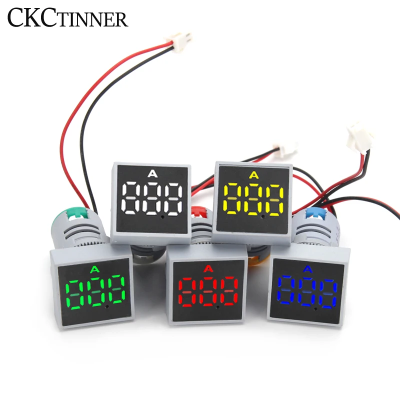 22MM 0-100A Digital Ammeter Current Meter Led Lamp Square Signal Light AC Frequency Meter Indicator Digital Display