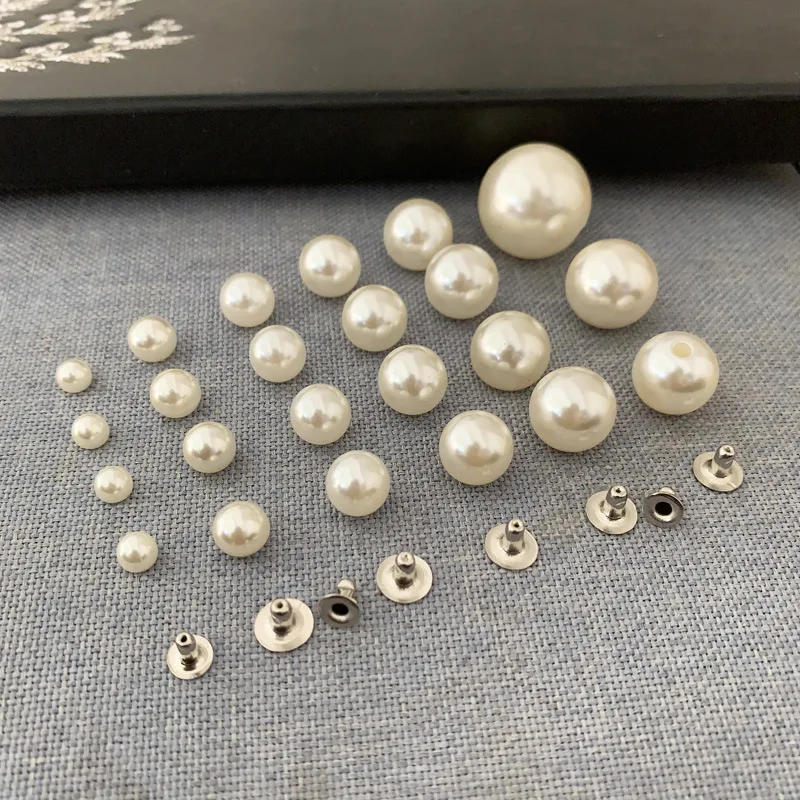 50 Sets 6mm~20mm Imitation Pearl Rivets Studs Round Rivet for DIY Leather Craft Bag Shoes Hat Clothes Wedding Decoration