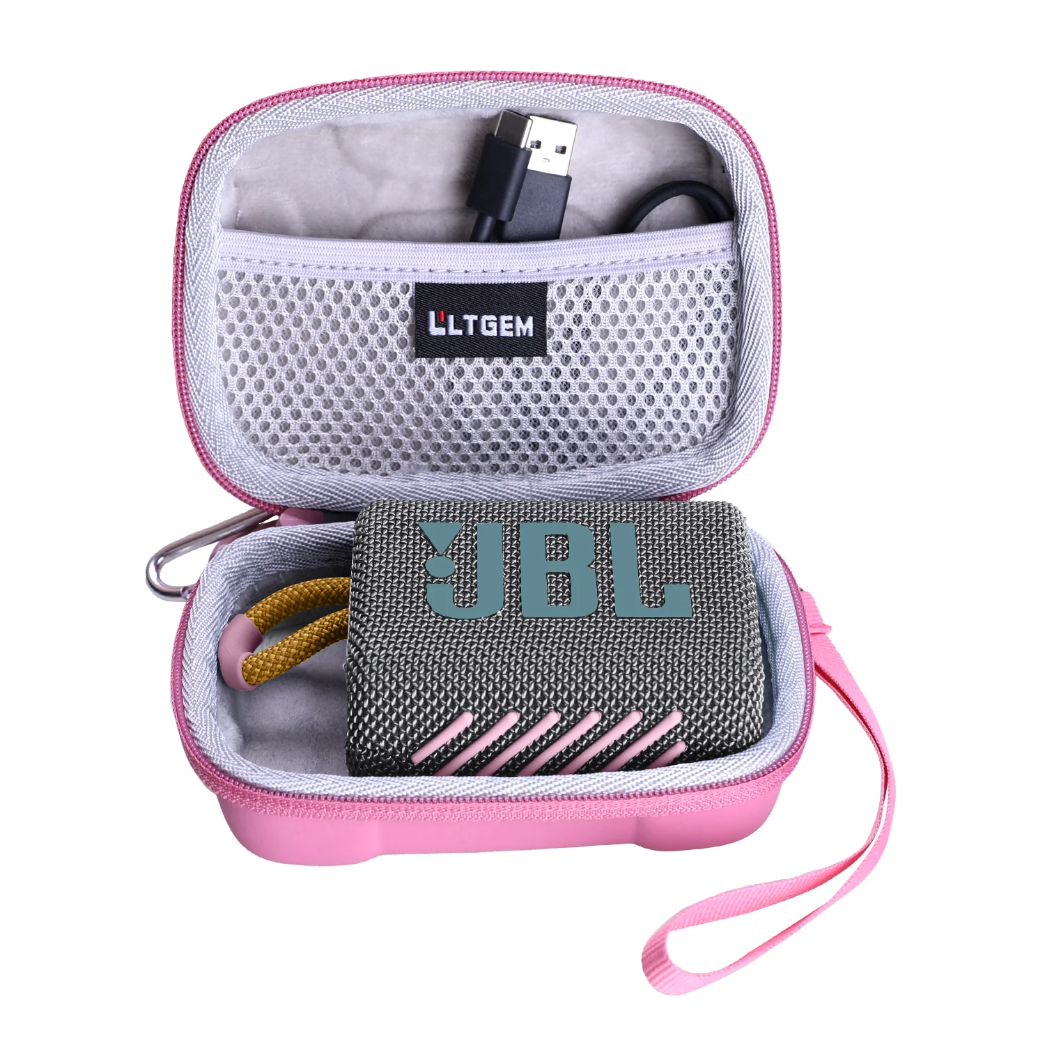 LTGEM Pink EVA Hard Case for JBL Go 3 Portable Speaker With Bluetooth Built-in Battery,Waterproof and Dustproof Feature