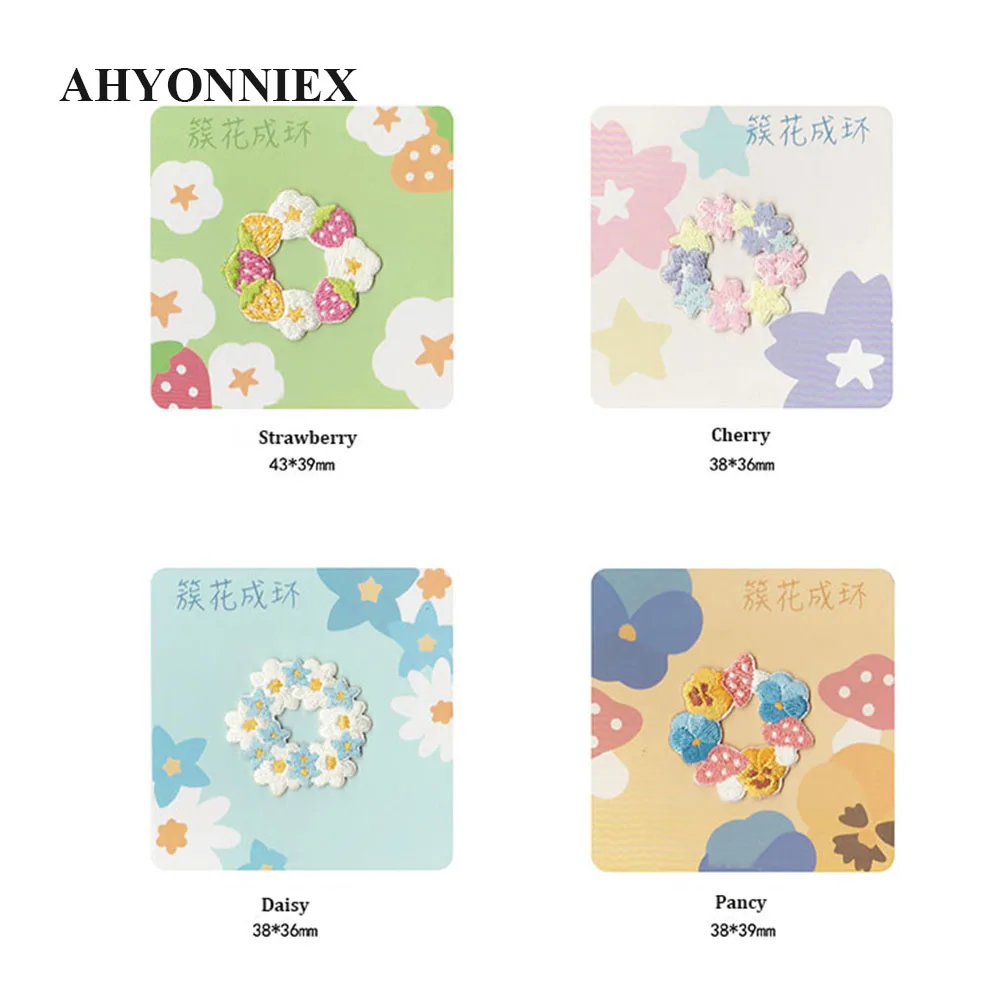 AHYONNIEX patch per ricamo floreale per borsa Jeans fragola Pancy Daisy Cherry Iron su toppe per vestiti emblema per ricamo