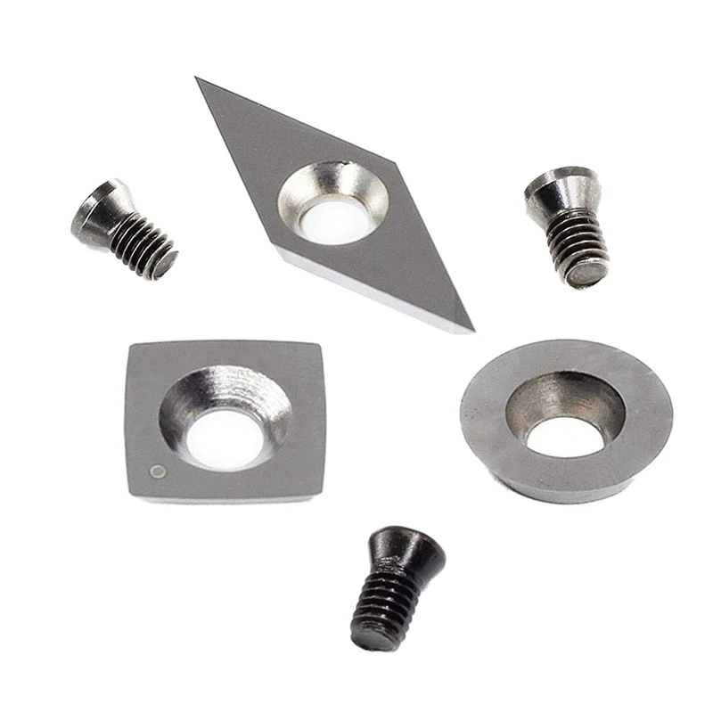 3Pcs Tungsten Carbide Cutters Inserts Set For Wood Lathe Turning Tools(Include 11Mm Square With Radius,12Mm Round,28X10Mm Diamon