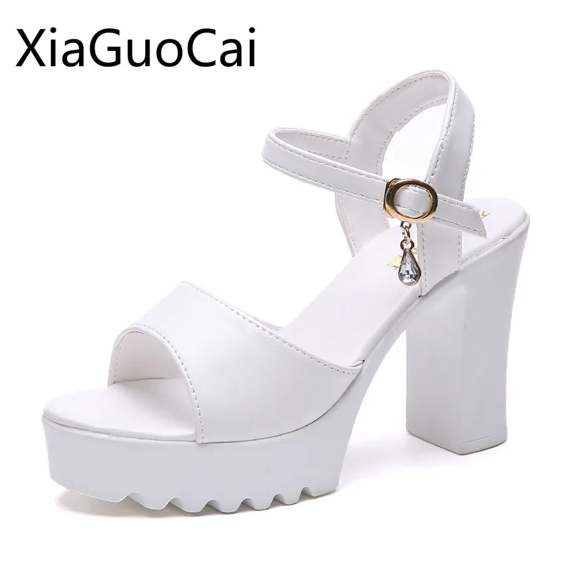 White Fashion Women Sandals Thick Heel Platform Ladies Sandals Waterproof Peep Toe 2020 Women Sandals