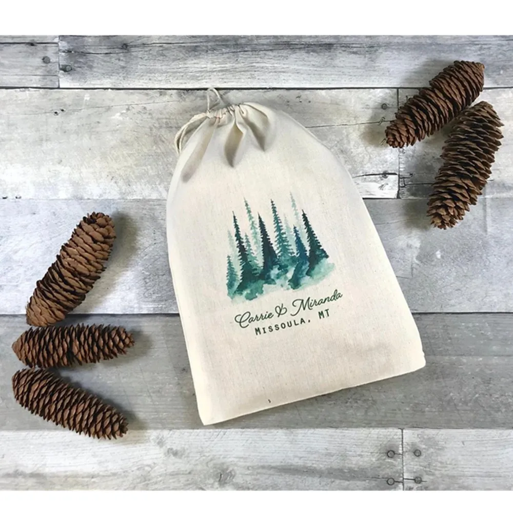 personalized Forest Wedding Welcome Bag  Pine Tree Welcome  Kit Bag  Destination   Bridal shower Favors bags  cutom Welcome Bags