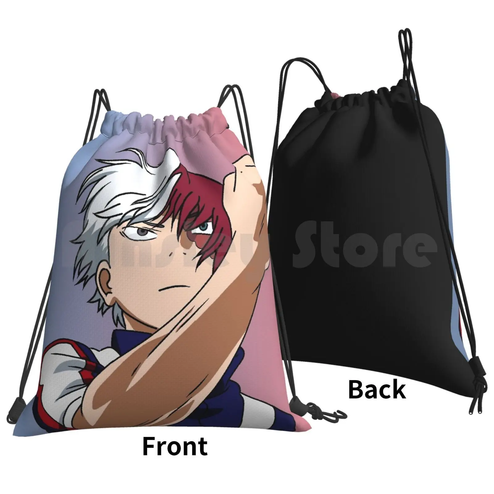 Todoroki Backpack Drawstring Bags Gym Bag Waterproof Anime Manga Shoto Ice Fire Powers Hero My Hero