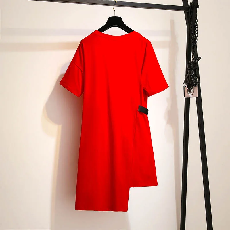 150Kg Plus Size Women\'s Summer Loose Letter T-Shirt Dress Bust 157cm 6XL 7XL 8XL 9XL 10XL Short-Sleeved O-Neck Dress Black Red