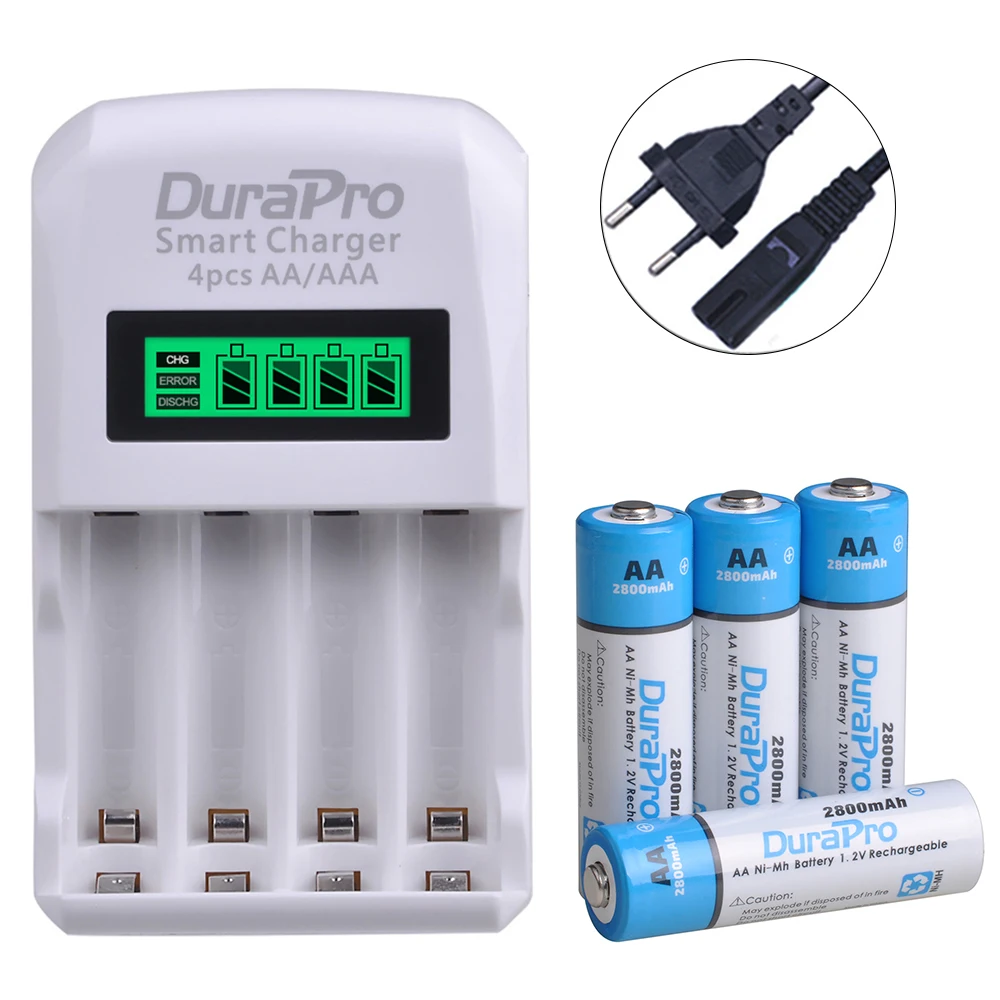 DuraPro AA AAA Ni-MH Rechargeable Battery + LCD 4 Slots Charger with EU/US/UK Plug for MP3 Player,Remote control,Toys,Car,Camera
