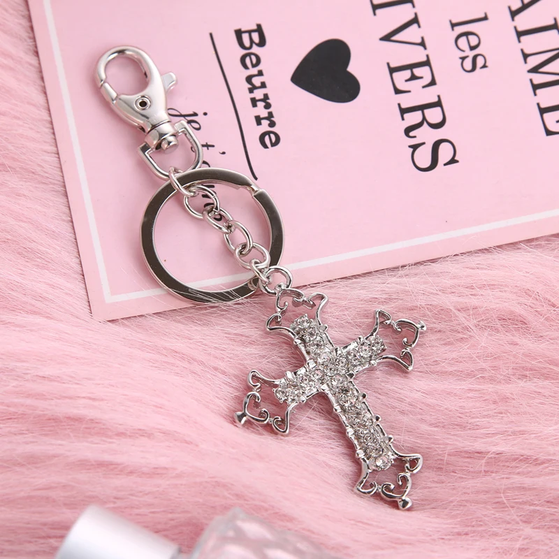 2019 Explosion models fashion rhinestone hollow devout cross bag key ring birthday party gift free shipping