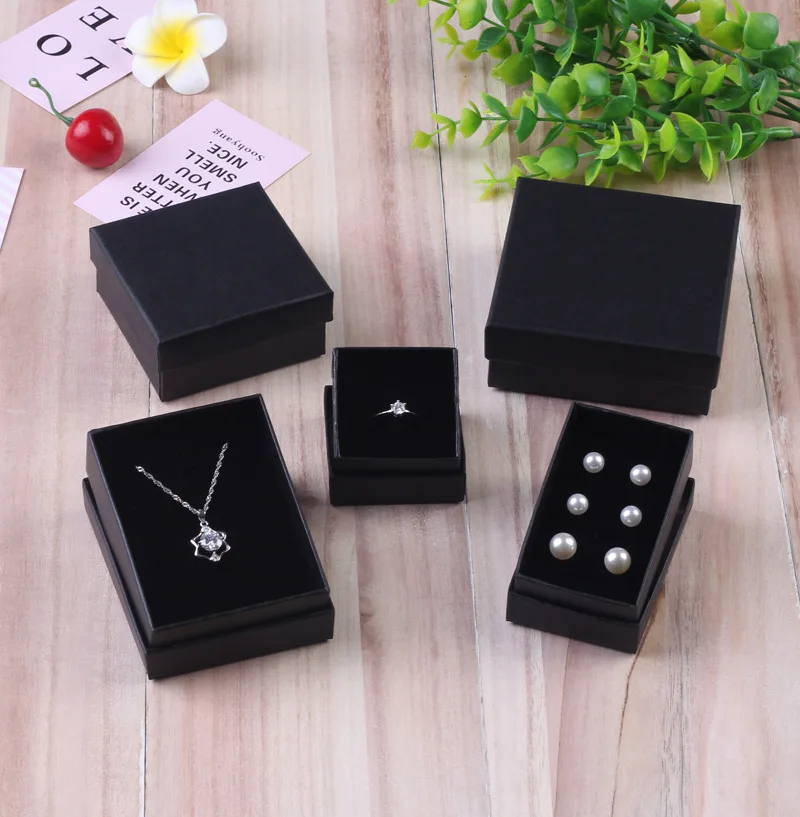 

24pcs Pearl Paper Jewelry Gift Boxes Black Bracelet Box Small Jewellery Organizer Necklace Earrings Ring Box Can Custom Logo