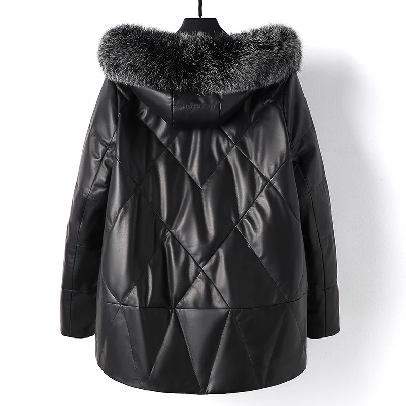 Women's Winter Sheepskin Coat Fashion Warm Hooded Woman Parkas Down Leather Jacket Female Korean Womens Clothing Fox Fur WPY4700