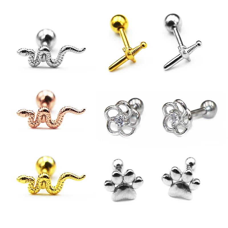 

1pc 16G Surgical Steel Snake Ear Cartilage Tragus Helix Piercing Stud Earrings Body Piercing Jewelry