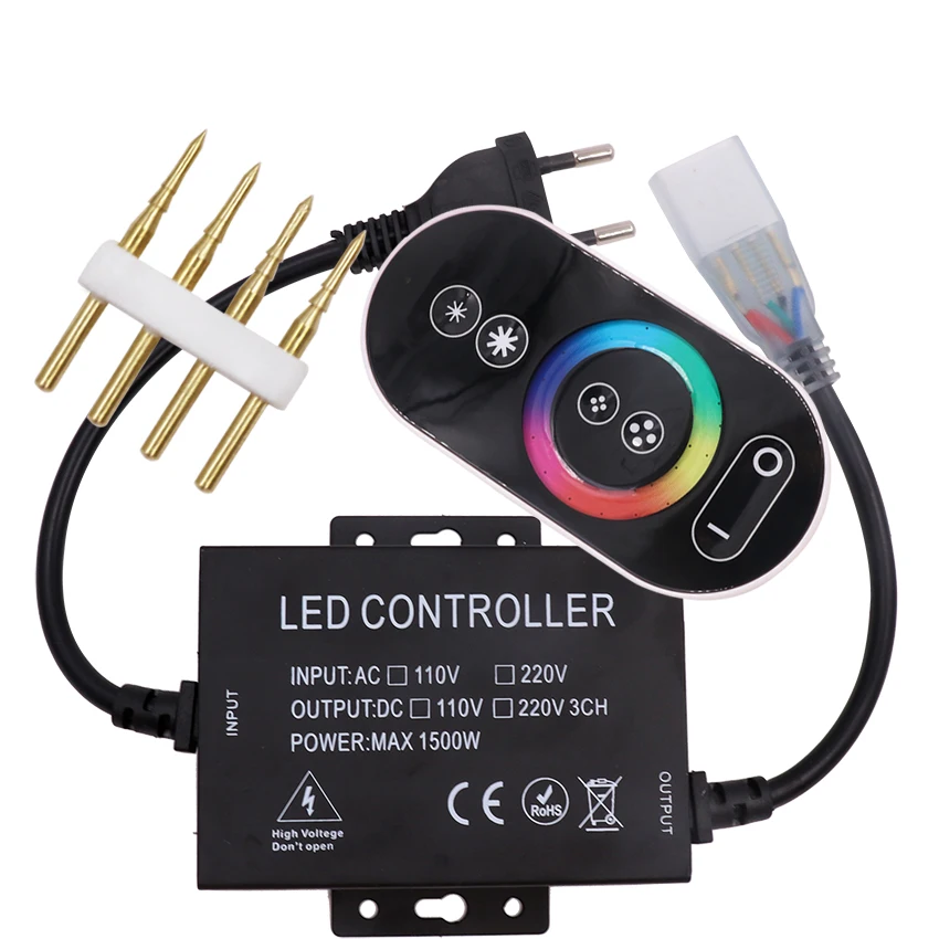 

LED Controller 220V RGB 1500W Full Touch Controller with Remote Control for 220V LED Strip Light 10mm PCB EU Plug RGB Dimmer