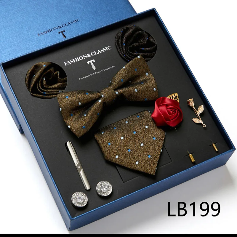 Hochwertige Geschenkbox für Feiertage, 7,5 cm, blaues Blumenmuster, Einstecktuch, Manschettenknöpfe, Krawattenclip, Krawatte für Herren, Geburtstagsgeschenk – Detail 37