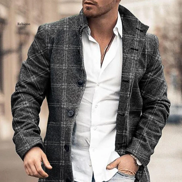 Mens long plaid coat best sale