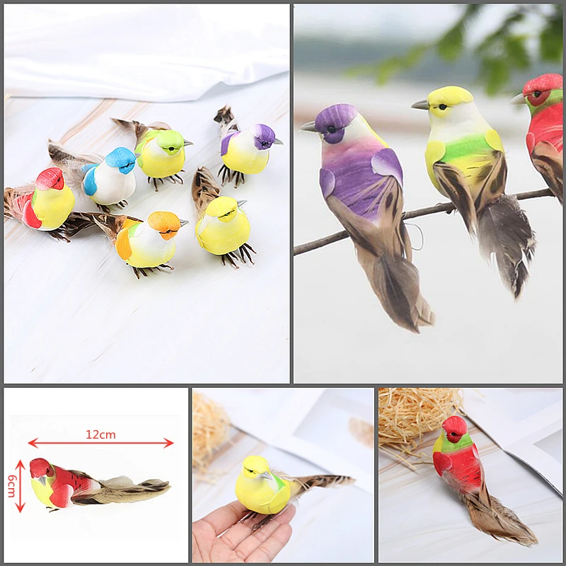 1PCที่มีสีสันปลอมนกโฟมประดิษฐ์จำลองนกFeather DIYงานแต่งงานตกแต่งเครื่องประดับคริสต์มาส