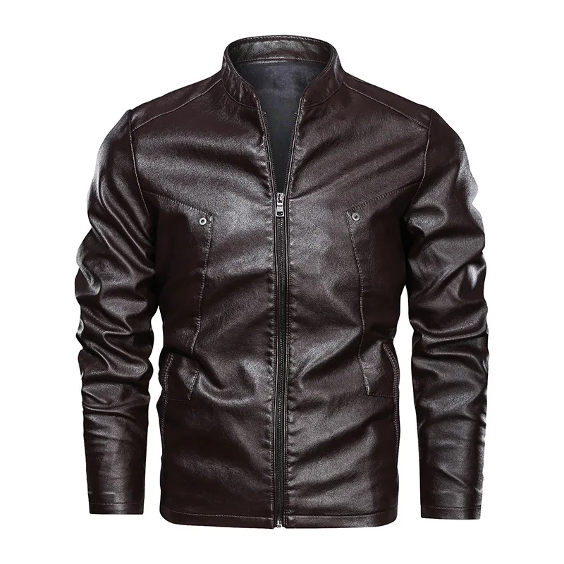 

New Spring Leather Jacket Men Autumn Stand Collar Motorcycle Leather Jacket Male Casual Zippers Coat Black Brown