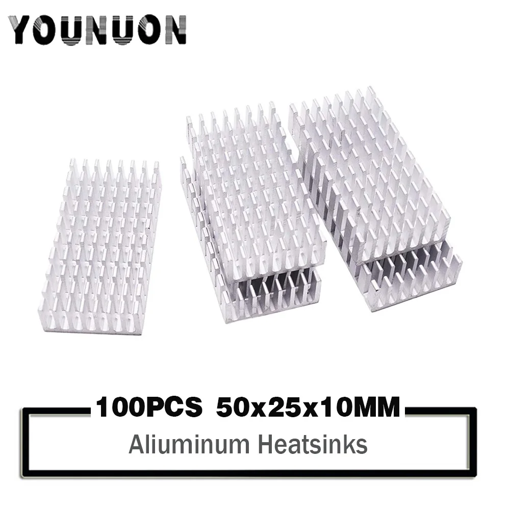 100 Pcs 50x25x10mm Heatsink Cooling Radiator Heating Dissipation Cooler for PCB LM2596 2577 2587 Amplifer LED COB Light